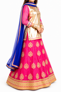 Royal Pink & Gold 4-Piece Festive Lehenga Set with Blue Dupatta