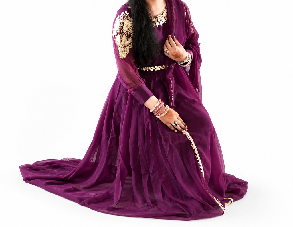 Elegant Plum Anarkali 3-piece Ethnic Frock