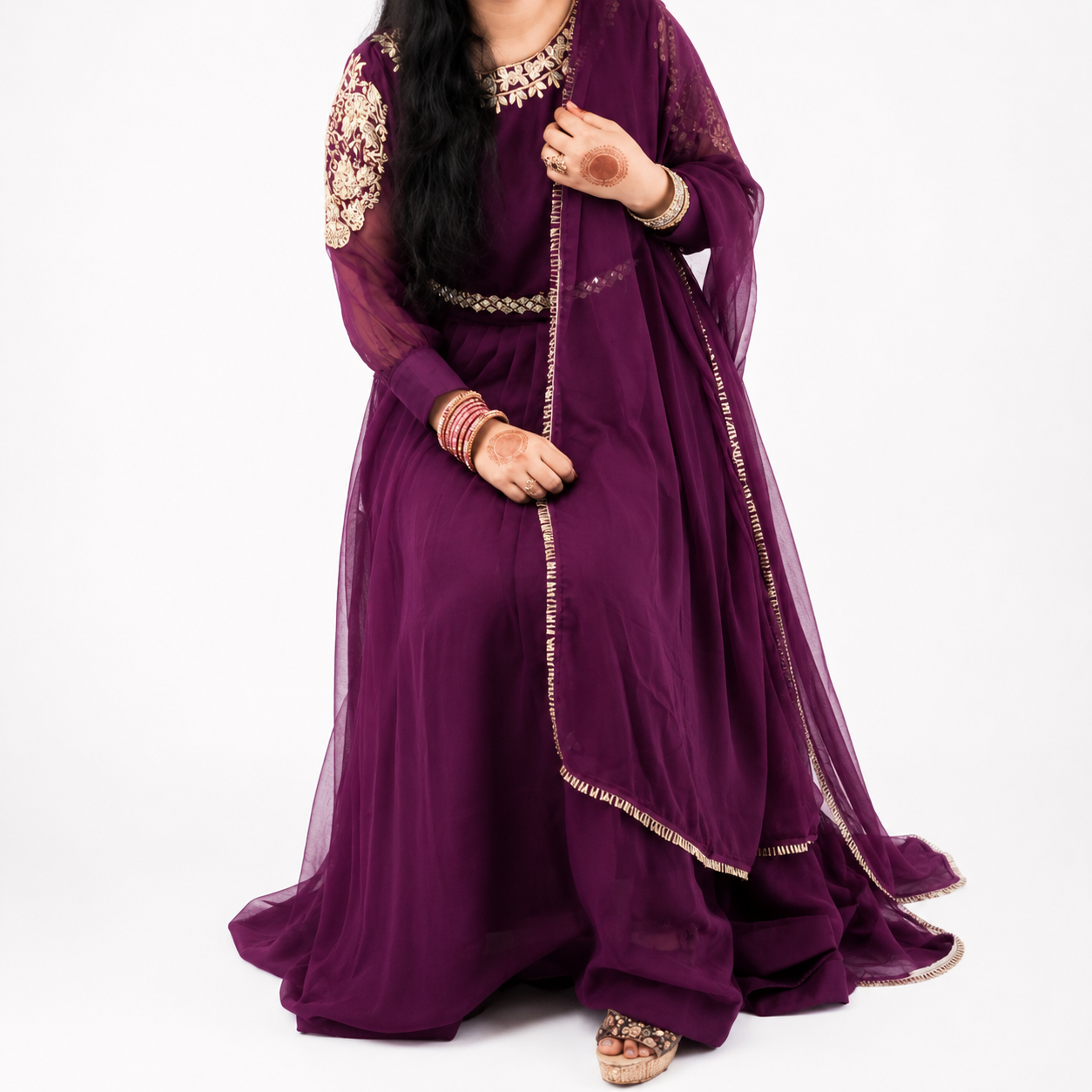 Elegant Plum Anarkali 3-piece Ethnic Frock