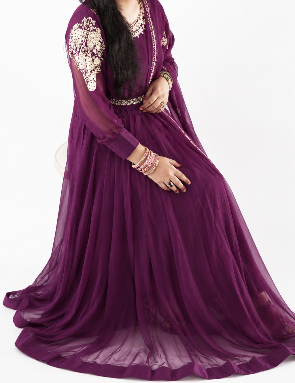 Elegant Plum Anarkali 3-piece Ethnic Frock