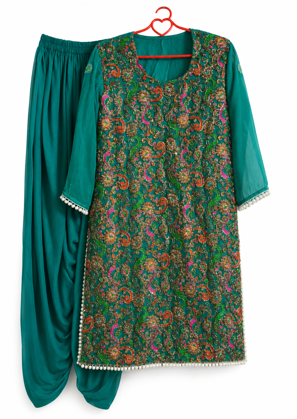 Emerald Gotta Embroidered Green Punjabi Suit – 3 Piece