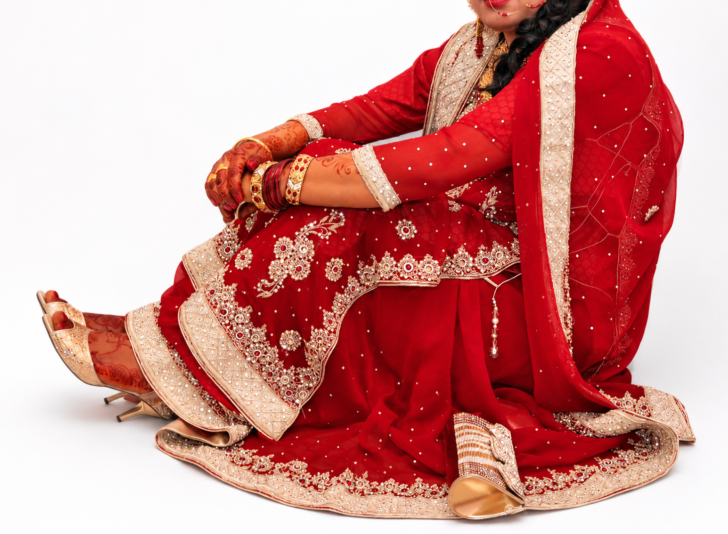 Ruby Red Luxury Embroidered 3PC Bridal Dress