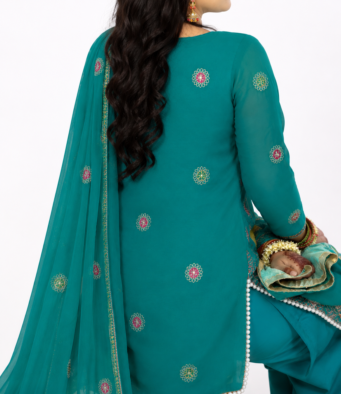 Emerald Gotta Embroidered Green Punjabi Suit – 3 Piece