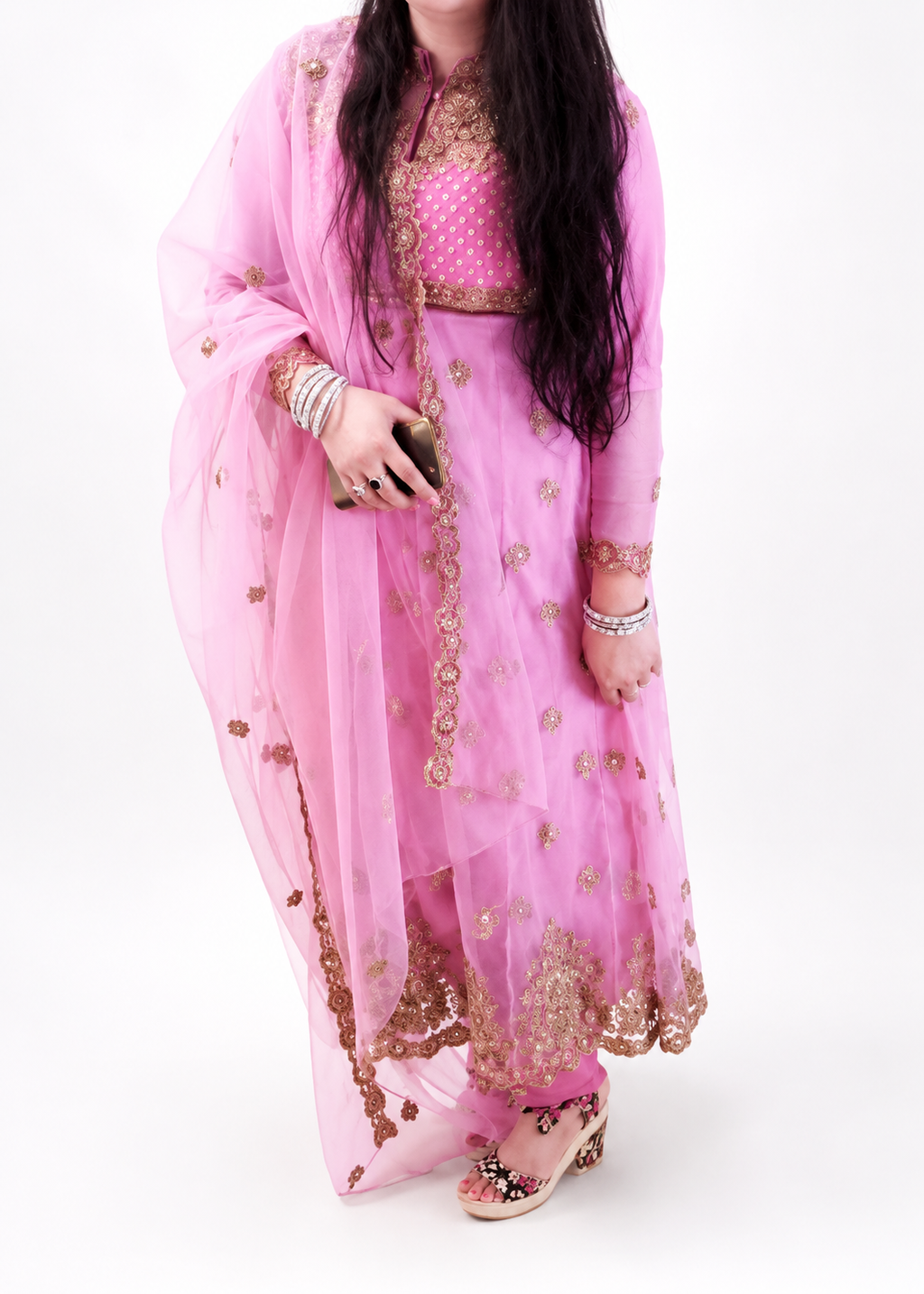 Blush Pink 3-Piece Embroidered Stitched Long Frock
