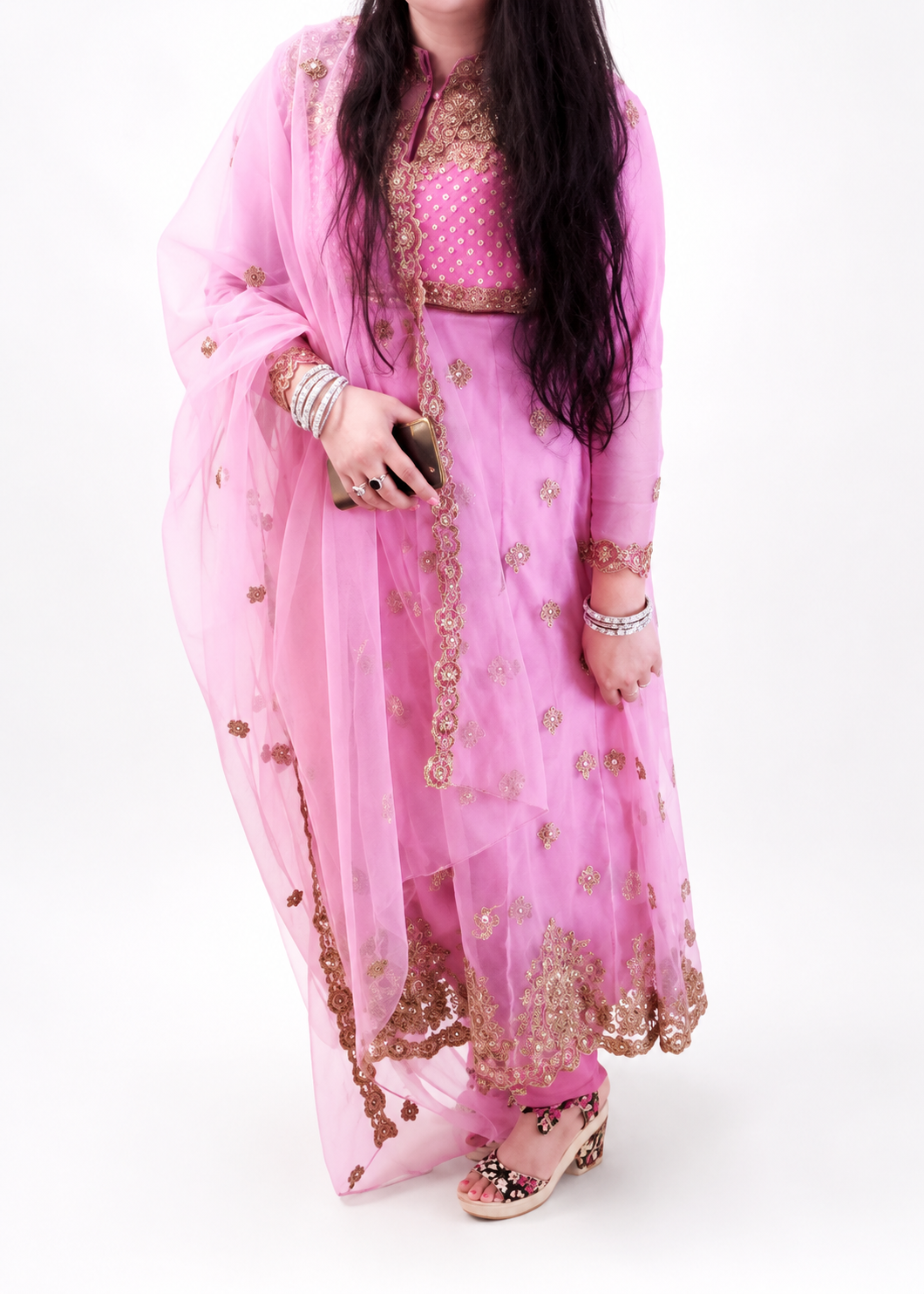 Blush Pink 3-Piece Embroidered Stitched Long Frock