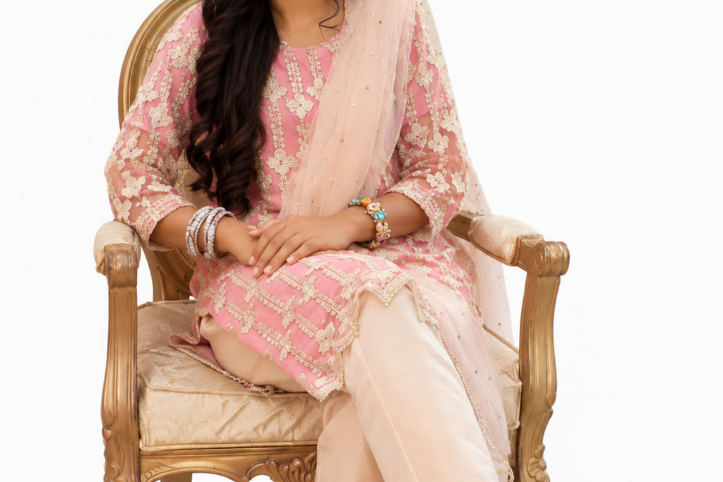 Rosy Blush Embroidered stitched 3-Piece Suit
