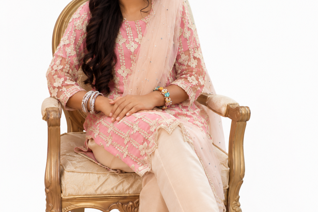 Rosy Blush Embroidered stitched 3-Piece Suit