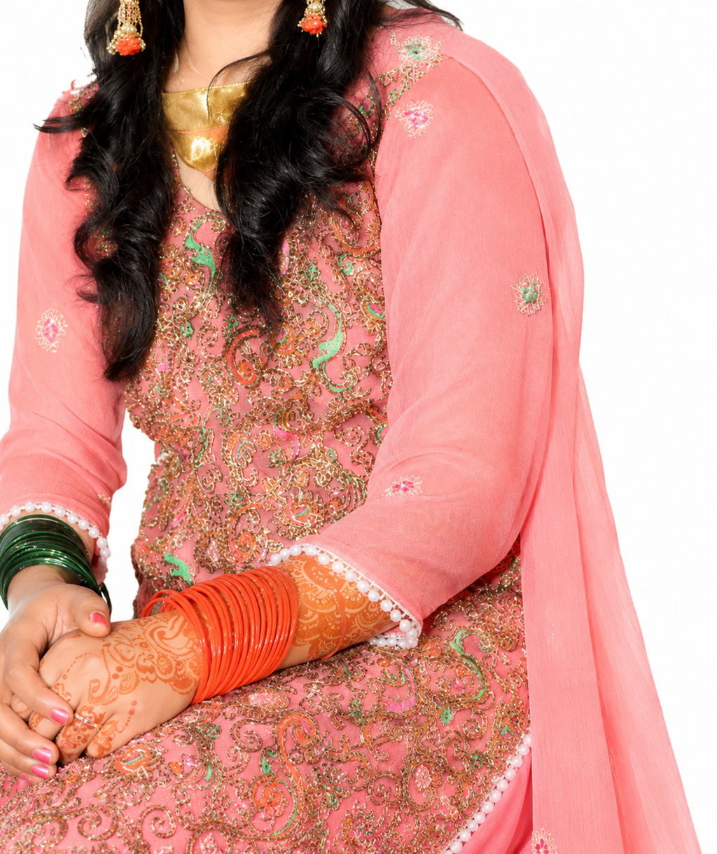 Blush Pink Heavy Gotta Punjabi Style 3PC Festive Outfit