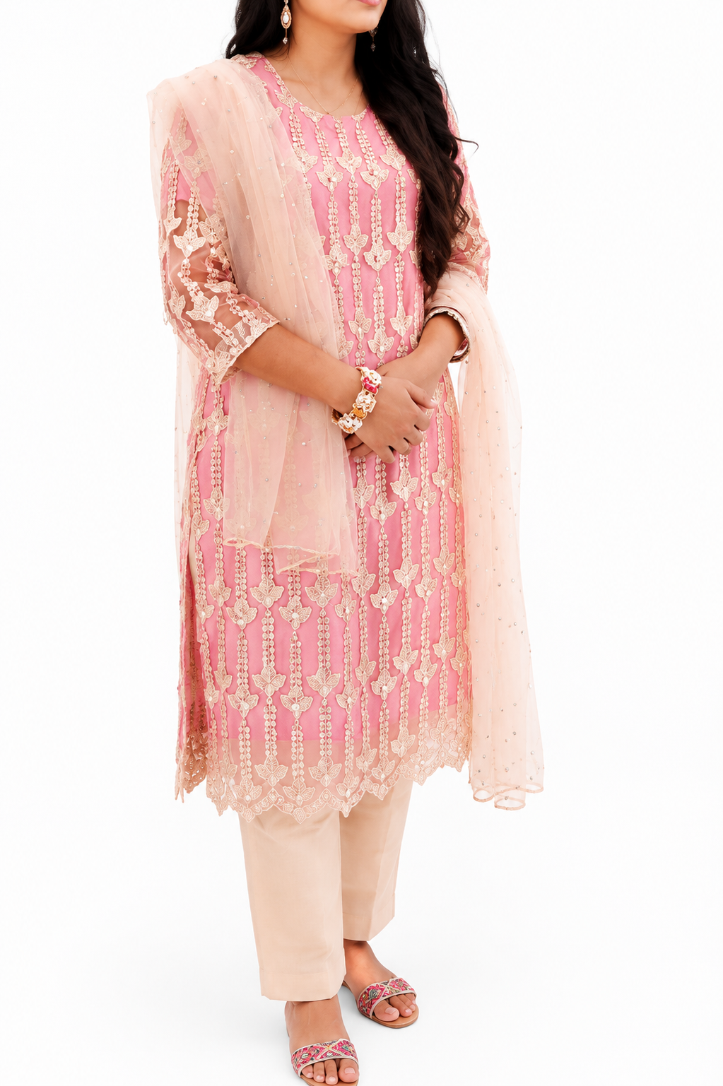 Rosy Blush Embroidered stitched 3-Piece Suit