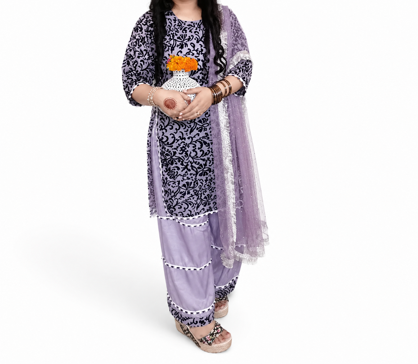 Elegant Lavender 3-Piece stitched Ethnic Wear