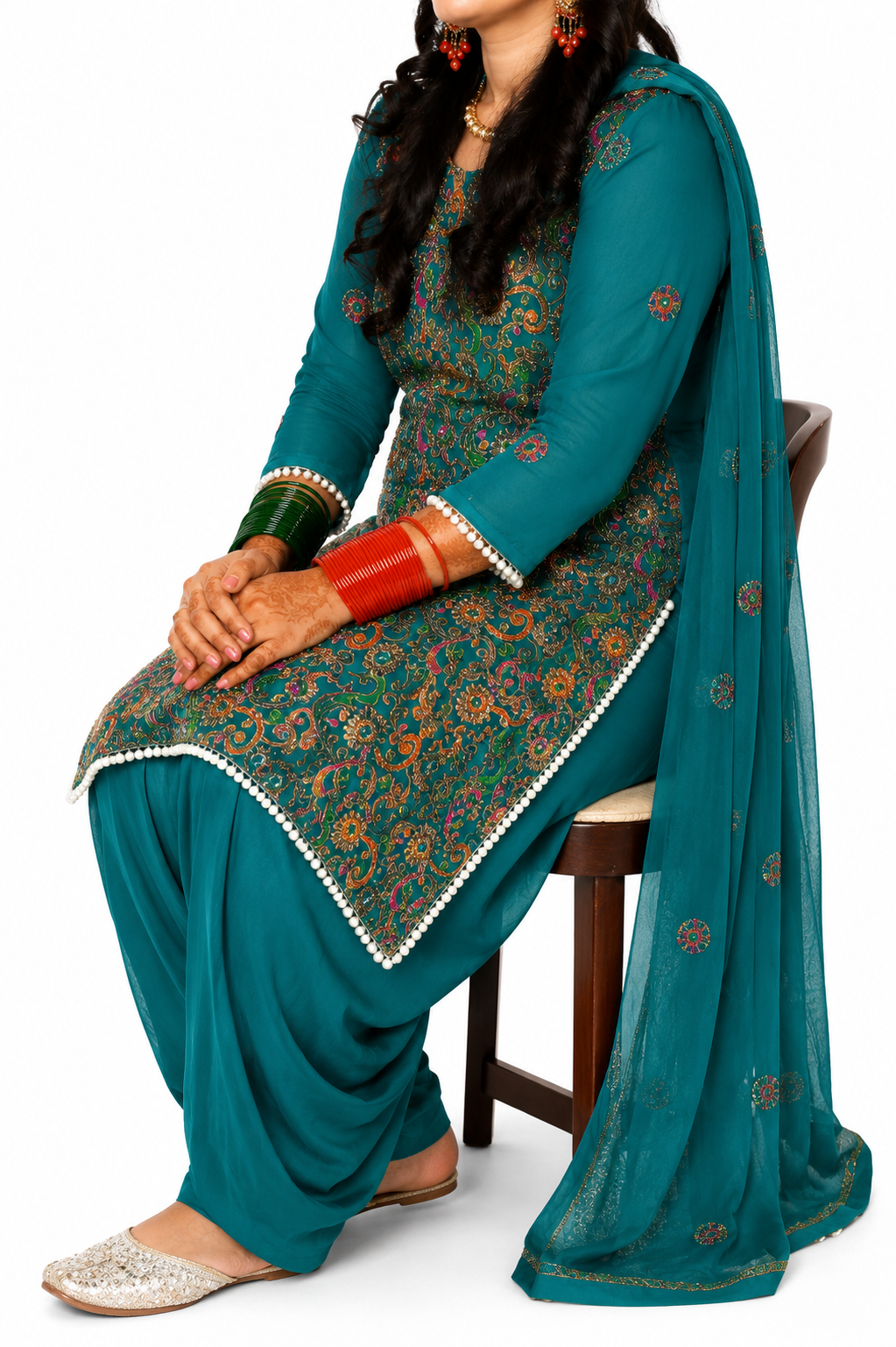 Emerald Gotta Embroidered Green Punjabi Suit – 3 Piece