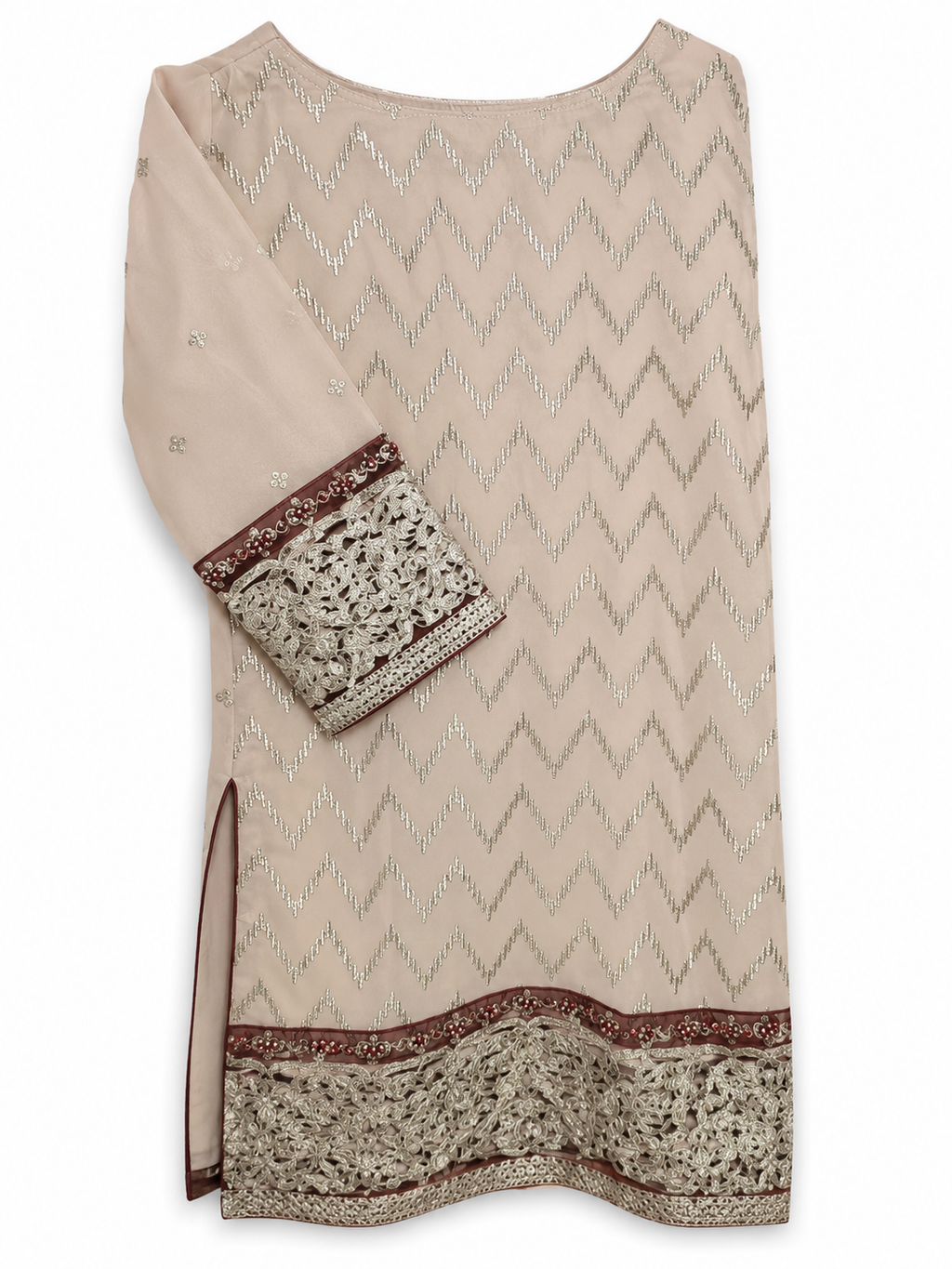 Deep Maroon & Ivory Embroidered 3PC Traditional Wear