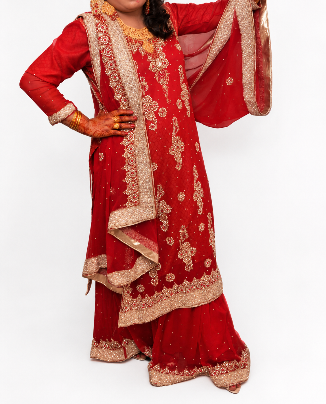 Ruby Red Luxury Embroidered 3PC Bridal Dress